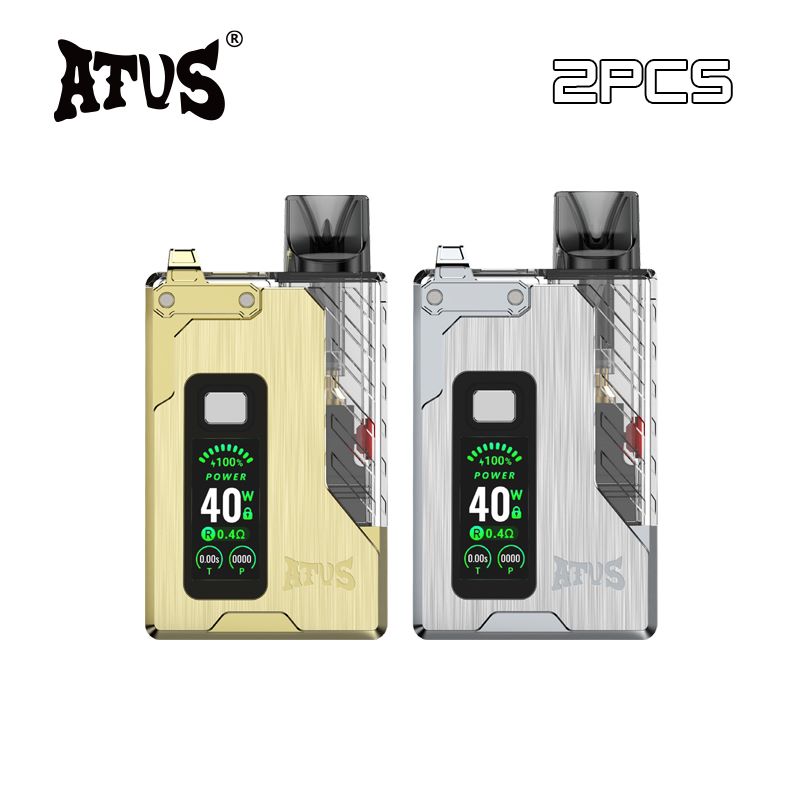 2 Pack Innovative E Cigarette Design ATVS Dual Mesh coil LED Display Smart best refillable EU Certified pod vape system economical disposable pods