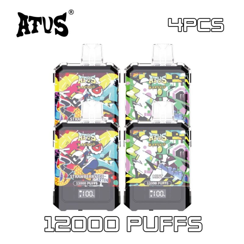 4 Pack High Capacity 12000 Puff Adjustable airflow Disposable Vape LED screen vape ATVS Electronic Cigarette Belgium France Retail and vape vape puffs