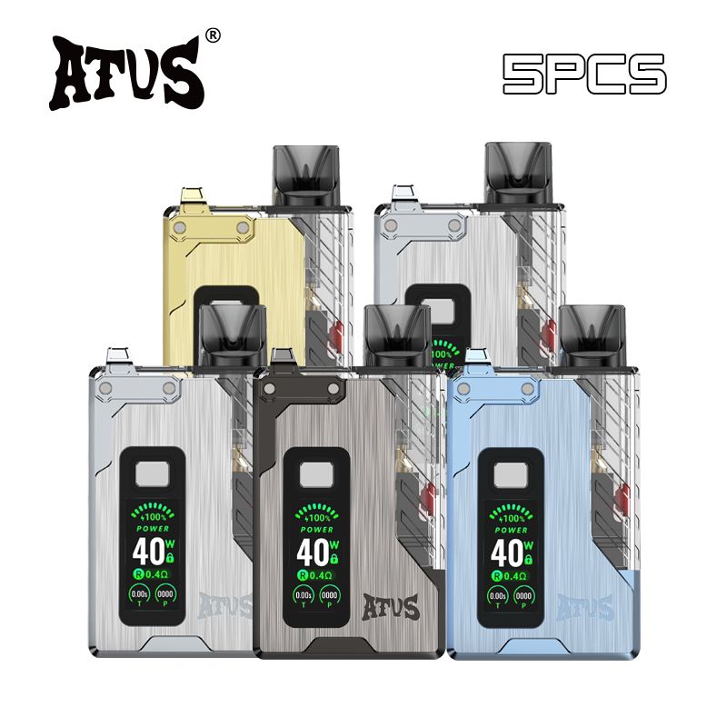 5 Pack EU Stock ATVS Puffs 5ml Live Thick Oil Variable Voltage Disposable E-Cigarette Postless Vape LED Screen vape pods system