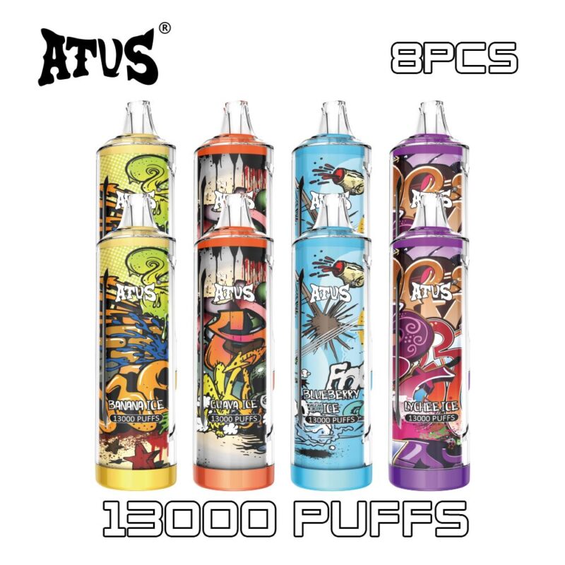 8 Pack OEM ODM Factory 13K Puff Vape Dual Mesh Coil vape ATVS ATUS  Adjustable airflow Disposable Vape vapers 13000 vape puffs